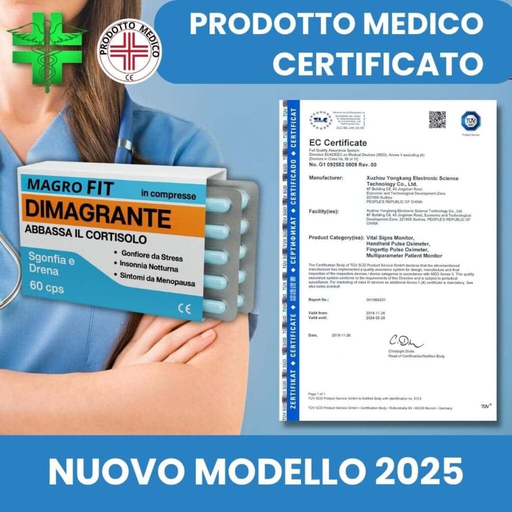 Certificato medico per Magro Fit Dimagrante con prodotto.
