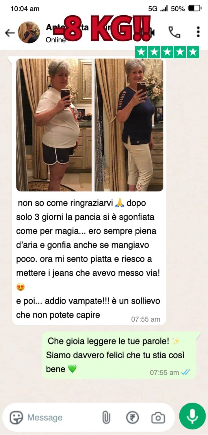 Prima e dopo la perdita di peso in 3 giorni.