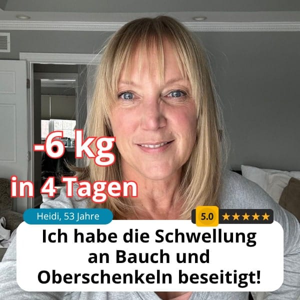 Donna felice con perdita di peso di 6 kg in 4 giorni.