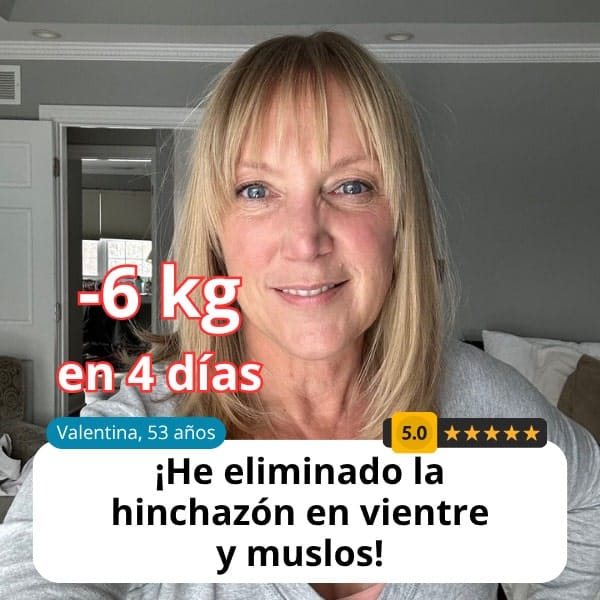 Donna felice con perdita di peso di 6 kg in 4 giorni.