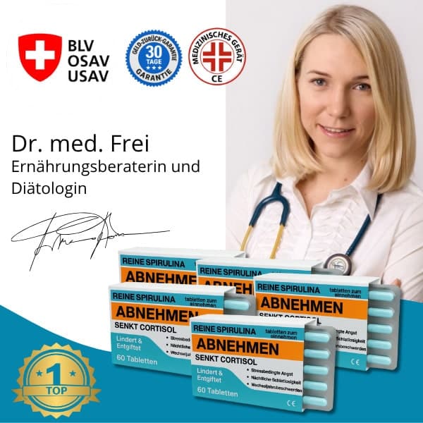 Dott.ssa Frei con integratori per perdita peso e certificazioni mediche.